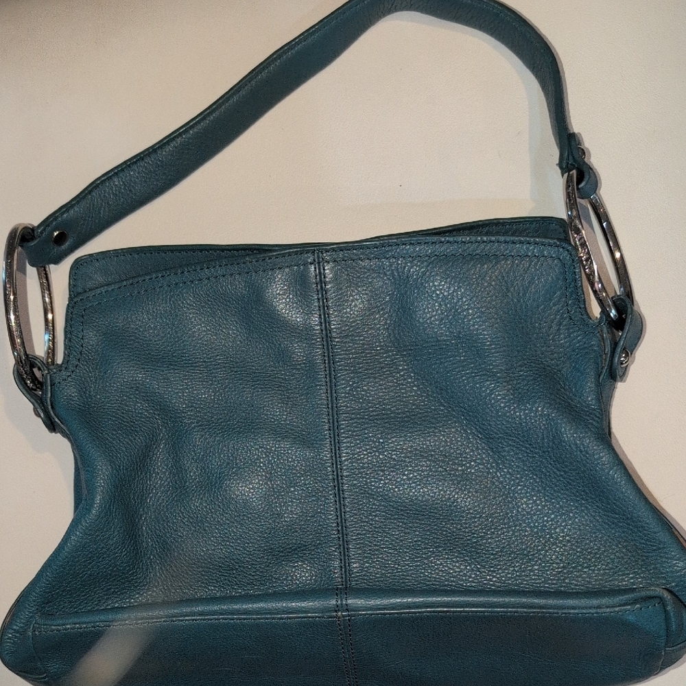 Alfani Teal lrather Shoulder Bag with Silver Rings